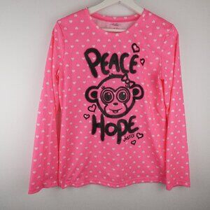 Justice Girls Shirt 16-18 Pink Pajama Long Sleeve Heart Crew Neck Peace Hope Top